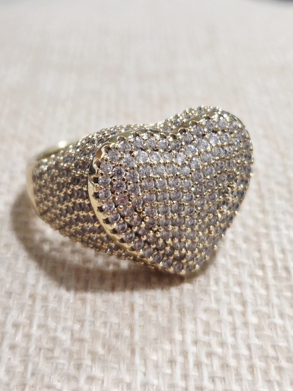 Gold Heart Pavé Ring with Clear Stones - Women's Jewelry~ Size 10